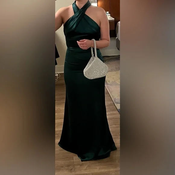green emerald velvet dress Rhoda Green Twist Halter-Neck Cape Maxi Dress – Club L London main image 1